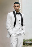 Men's White One Button Shawl Lapel 3 Piece Wedding Suits