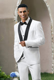 Men's White One Button Shawl Lapel 3 Piece Wedding Suits