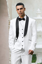 Men's White One Button Shawl Lapel 3 Piece Wedding Suits