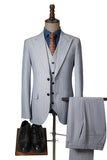 Men's Grey Pinstripe Single Breasted Peak Lapel 3 Piece Wedding Suits