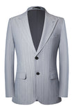 Men's Grey Pinstripe Single Breasted Peak Lapel 3 Piece Wedding Suits