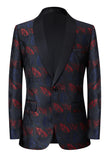 Men's Dark Navy Shawl Lapel Jacquard One Button 2 Piece Guest Suits