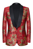 Men's Red Shawl Lapel Jacquard One Button 2 Piece Guest Suits