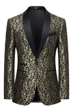 Men's Golden Shawl Lapel One Button Jacquard Prom Blazer