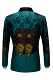 Men's Peacock Green Shawl Lapel One Button Jacquard Prom Blazer