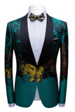 Men's Peacock Green Shawl Lapel One Button Jacquard Prom Blazer