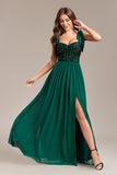 Sparkly Green A Line Sequins Backless Maxi Dress With Slit