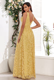 Yellow A Line V-Neck Wedding Party Guest Dress With Appliques