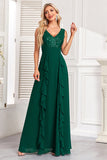 Sparkly Dark Green A Line Sequins Wedding Party Guest Dress with Ruffles