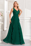 Sparkly Dark Green A Line Sequins Wedding Party Guest Dress with Ruffles