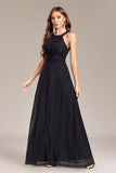 Black A Line Halter Wedding Party Guest Dress with Open Back