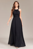 Black A Line Halter Wedding Party Guest Dress with Open Back