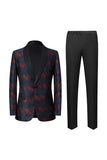 Men's Dark Navy Shawl Lapel Jacquard One Button 2 Piece Guest Suits