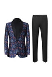 Men's Dark Blue Shawl Lapel Jacquard One Button 2 Piece Groomsmen Suits