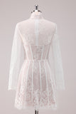 White Lace A Line High Neck Corset Short Homecoming Dress with Long Sleeves