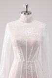 White Lace A Line High Neck Corset Short Homecoming Dress with Long Sleeves