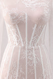 White Lace A Line High Neck Corset Short Homecoming Dress with Long Sleeves