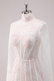 White Lace A Line High Neck Corset Short Homecoming Dress with Long Sleeves