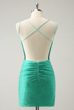 Sparkly Green Spaghetti Straps Sequins Corset Tight Homecoming Dress with Beading