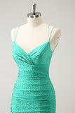 Sparkly Green Spaghetti Straps Sequins Corset Tight Homecoming Dress with Beading