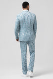 Men's Light Blue Notch Lapel 2 Piece Jacquard Prom Suits