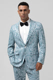 Men's Light Blue Notch Lapel 2 Piece Jacquard Prom Suits