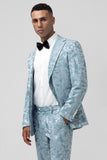 Men's Light Blue Notch Lapel 2 Piece Jacquard Prom Suits