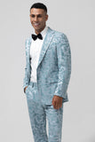 Men's Light Blue Notch Lapel 2 Piece Jacquard Prom Suits