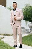 Men's Light Pink One Button Shawl Lapel 3 Piece Wedding Suits