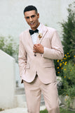 Men's Light Pink One Button Shawl Lapel 3 Piece Wedding Suits