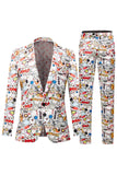 Men's White Graffiti Double-Breasted 2 piece Suit