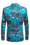 Men's Blue Embroidery One Button Blazer