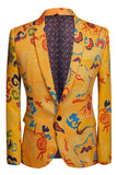 Men's Yellow 2 Piece Notched Lapel Print Suit