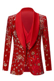 Men's Sparkly Red Shawl Lapel 2 Piece Sequin Blazer and Vest