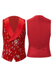 Men's Sparkly Red Shawl Lapel 2 Piece Sequin Blazer and Vest