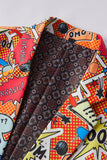 Men's Orange Notched Lapel Graffiti Blazer