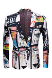 Men's White Notched Lapel Special Graffiti 2 Piece Suit