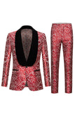 Men's Red Shawl Lapel Printed 2 Piece Suit