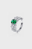 Silver Luxury Retro Adjustable Ring with Green Rhinestones