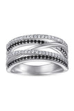 Multi Layer Ladies Silver Ring With Black Zircon Stone