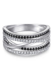 Multi Layer Ladies Silver Ring With Black Zircon Stone