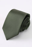 Men's Olive Solid Formal 3-Piece Satin Skinny Tie