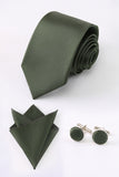 Men's Olive Solid Formal 3-Piece Satin Skinny Tie