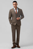 Men's Brown Notch Lapel Single Breasted 3 Piece Wedding Suits