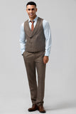 Men's Brown Notch Lapel Single Breasted 3 Piece Wedding Suits