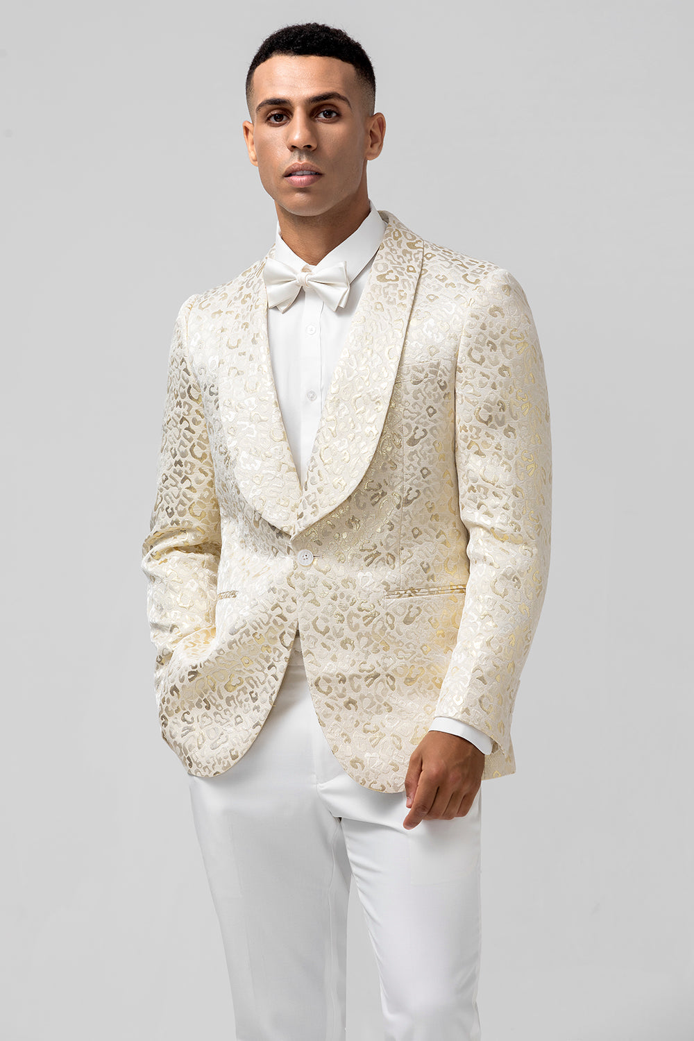 Wedtrend Men's Ivory Prom Blazer Shawl Lapel Pattern Printed Formal Jacket  – WEDTREND