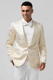 Men‘s Ivory Shawl Lapel Pattern Printed Prom Blazer