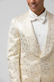 Men‘s Ivory Shawl Lapel Pattern Printed Prom Blazer