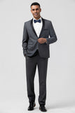 Men's Grey Shawl Lapel One Button 2 Piece Prom Suit