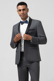 Men's Grey Shawl Lapel One Button 2 Piece Prom Suit